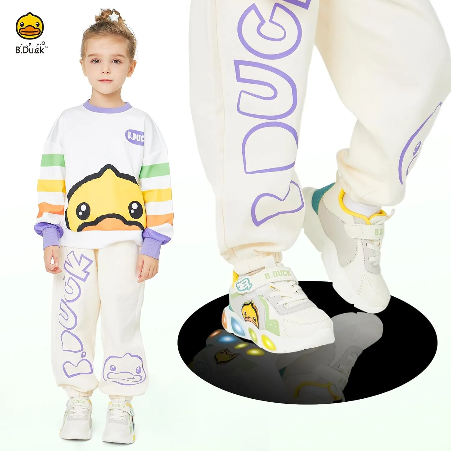 B.Duck Toddler Shoes for Girl and Boy Light Up Shoes [Comfortable & Playful] Kids Shoes with Led Toddler Running Shoes Toddler/Little Kid Sneakers Cute Cartoon Dinosaur Shoes Size 4-13