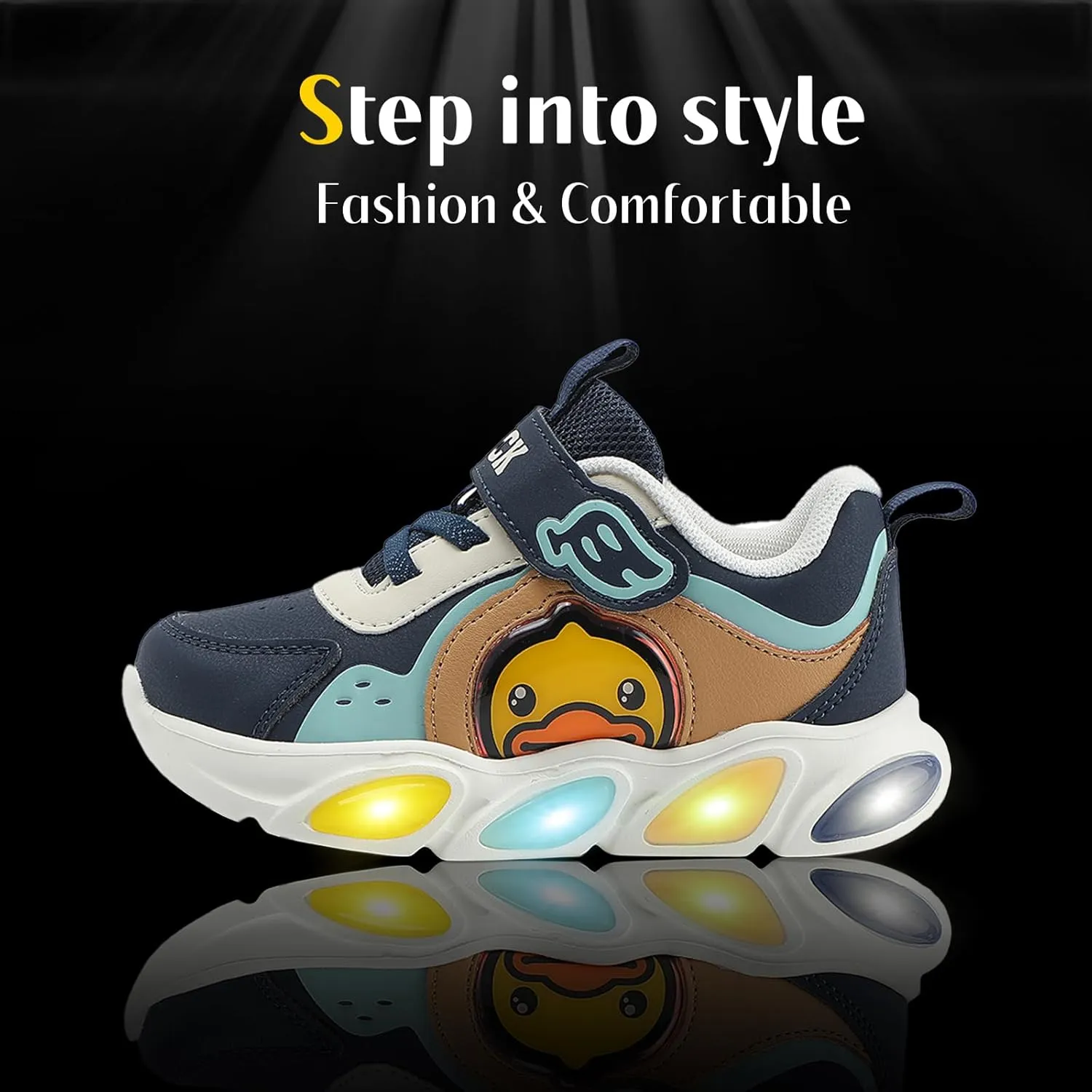 B.Duck Toddler Shoes for Girl and Boy Light Up Shoes [Comfortable & Playful] Kids Shoes with Led Toddler Running Shoes Toddler/Little Kid Sneakers Cute Cartoon Dinosaur Shoes Size 4-13