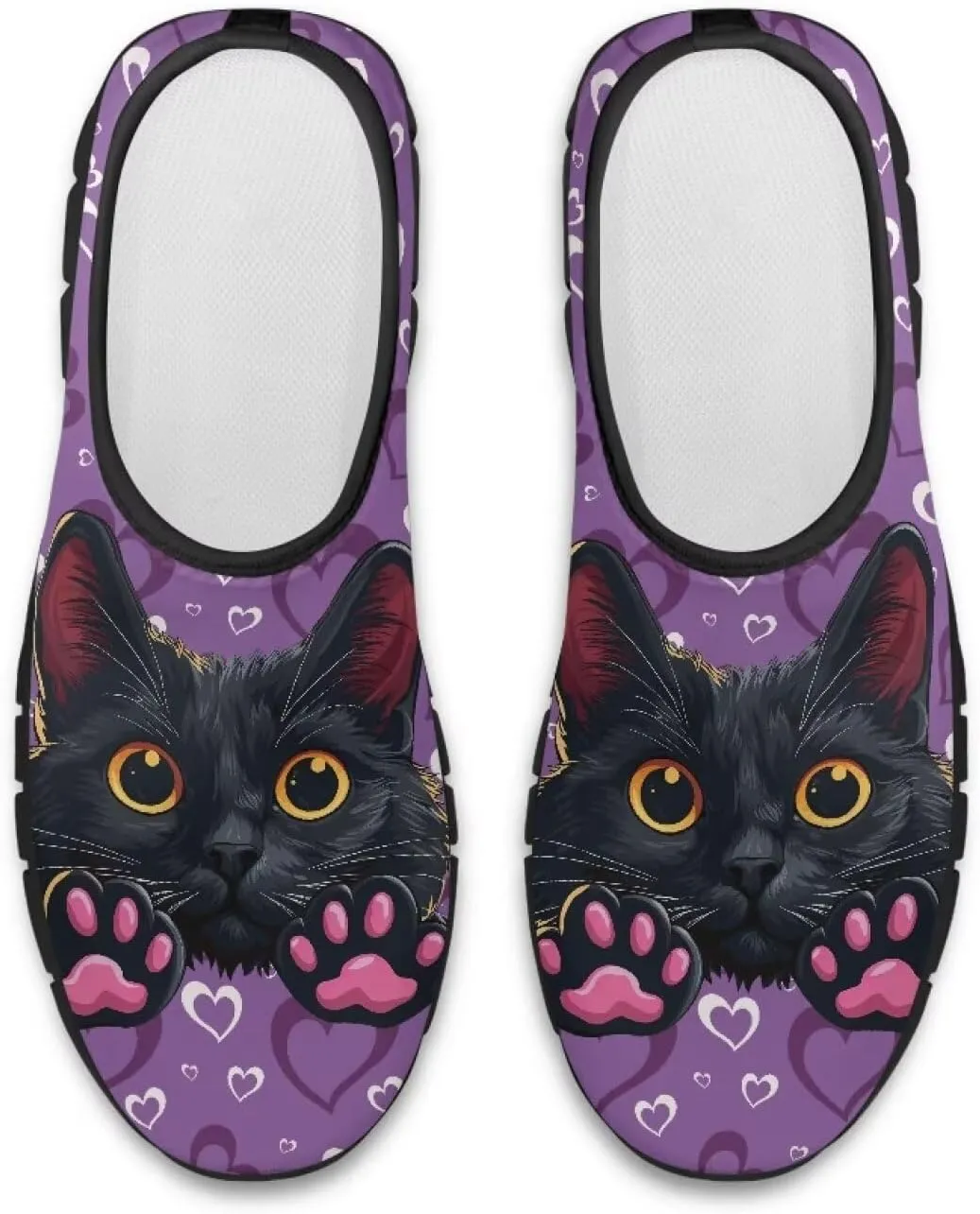 Cat Print Women's Slip Ons Loafers Soft Casual Mesh Sneakers Comfortable Non Slip Athletic Walking Shoes Black Sole Size 5.5-11.5