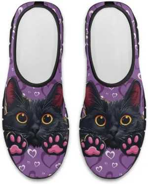 Cat Print Women's Slip Ons Loafers Soft Casual Mesh Sneakers Comfortable Non Slip Athletic Walking Shoes Black Sole Size 5.5-11.5