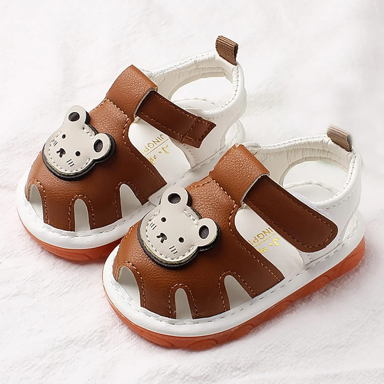 Childrens Bear Leather Foam Sandals Baby Boys Girls Hook Loop Flat Wide Barefoot Shoes Summer Outdoor Casual Water Shoes