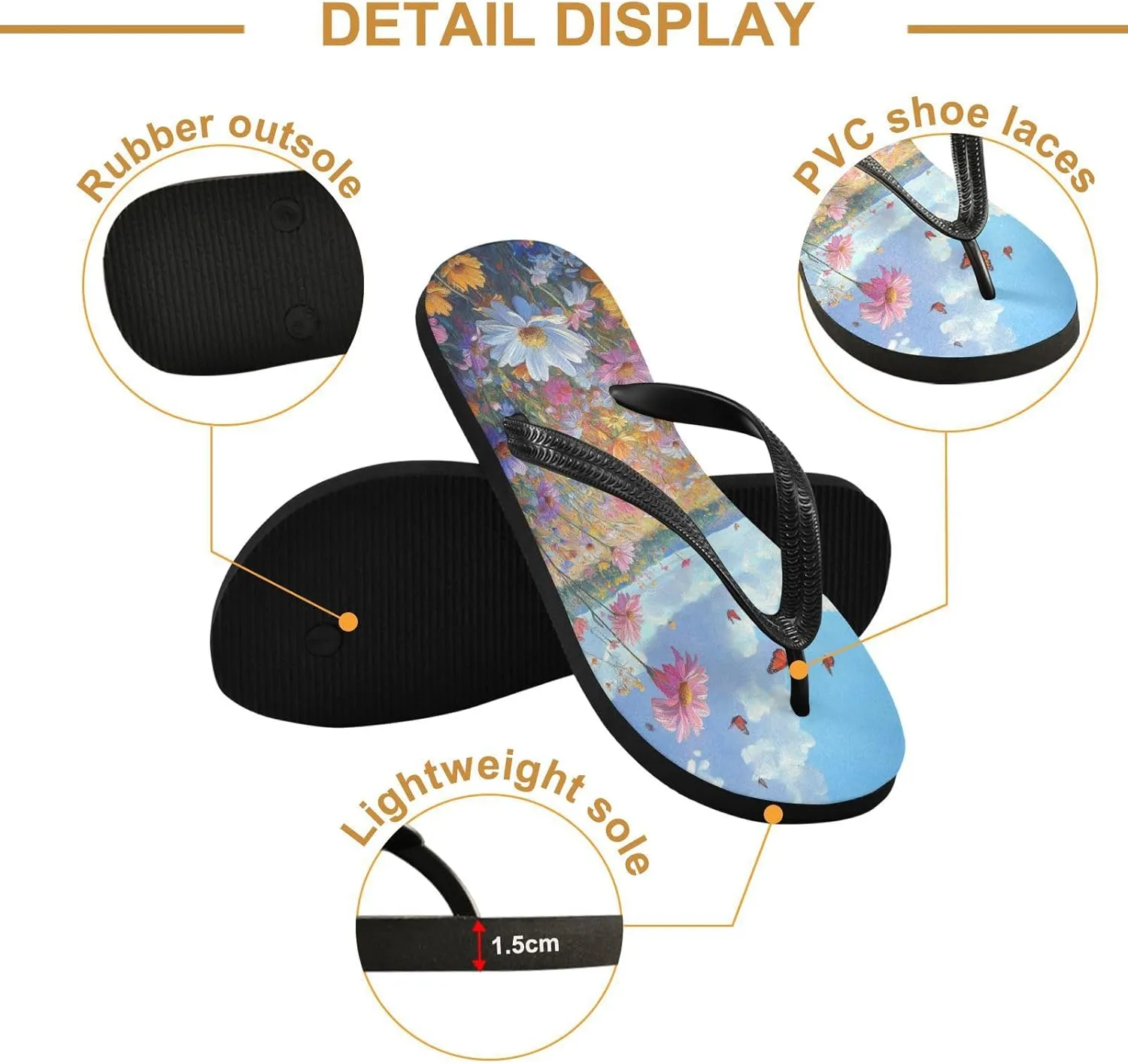 Colorful Wildflowers Meadow Flip Flop Sandal Men's and Women's Summer Sandal | Beach & Water Shoes943