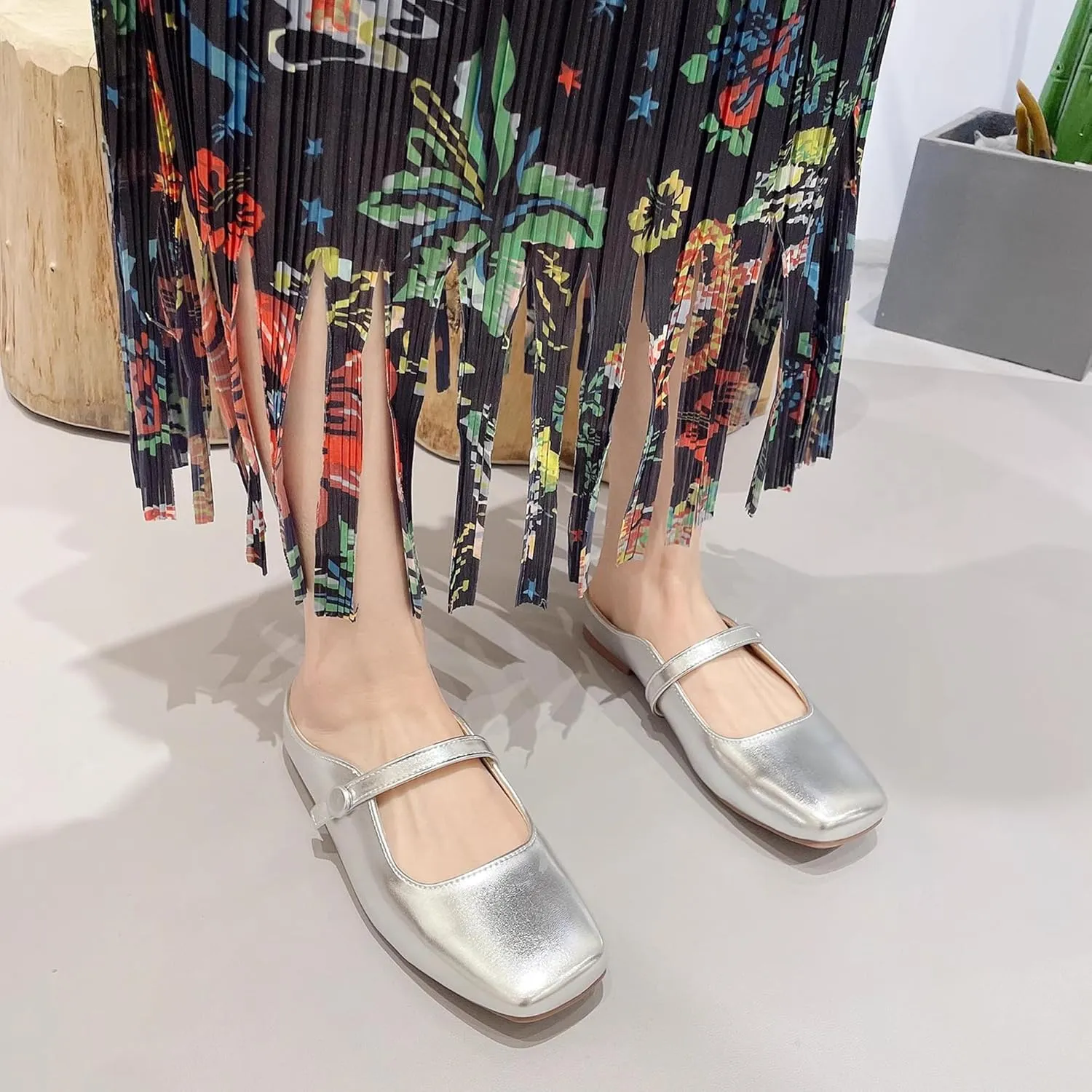 Dear Time Women's Backless Flats Comfortable Slip-ons Dress Mary Jane Shoes