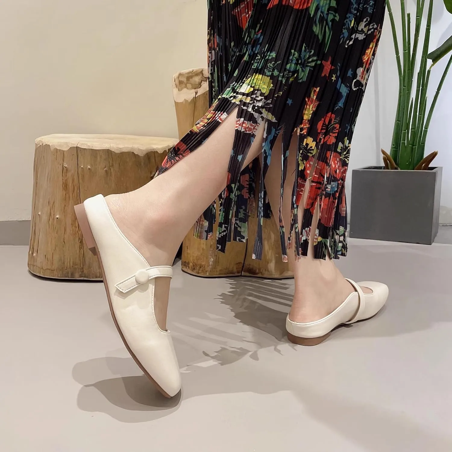 Dear Time Women's Backless Flats Comfortable Slip-ons Dress Mary Jane Shoes
