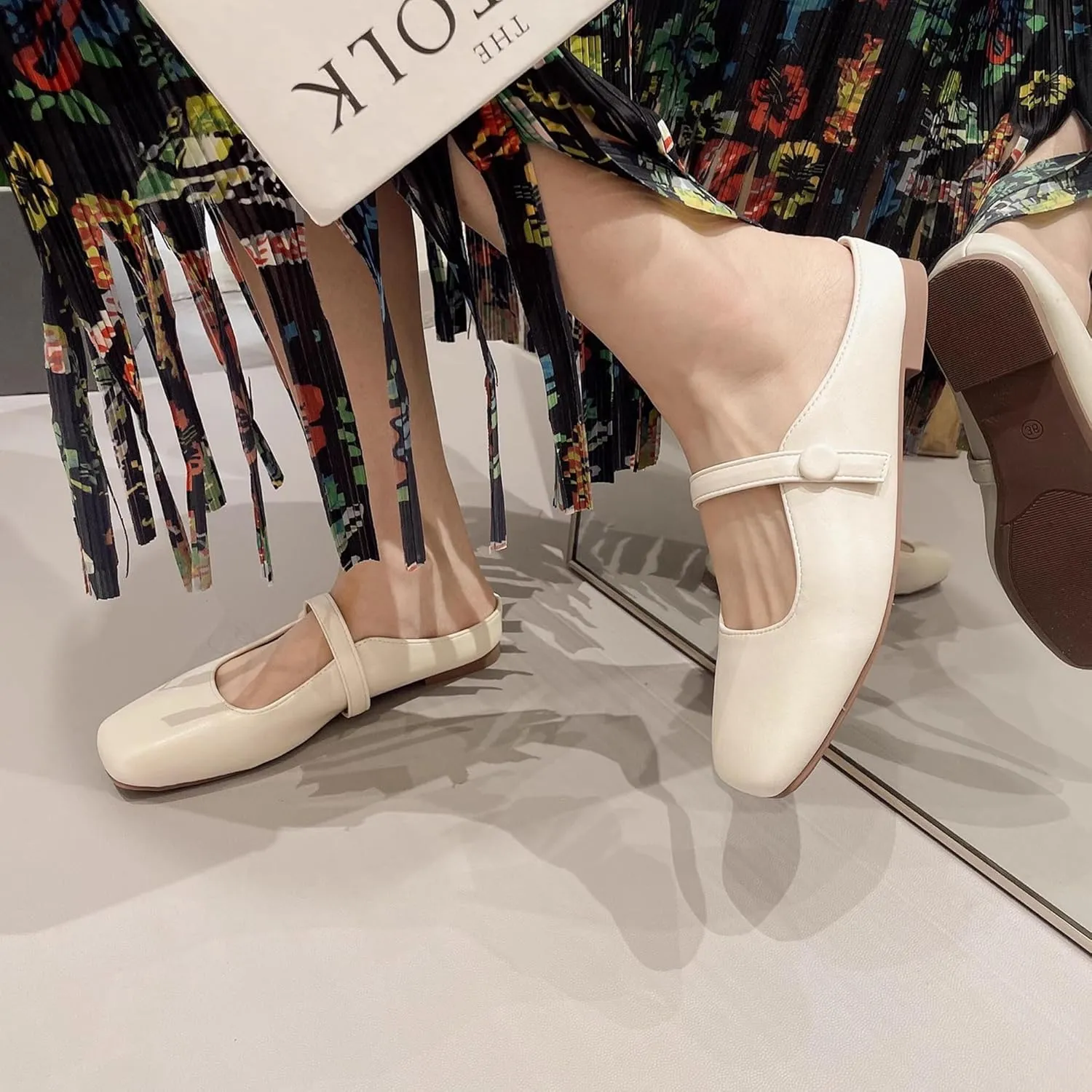 Dear Time Women's Backless Flats Comfortable Slip-ons Dress Mary Jane Shoes