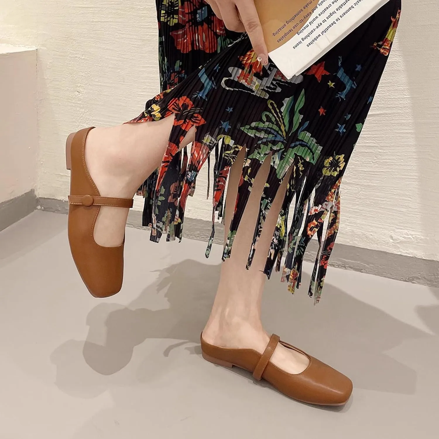 Dear Time Women's Backless Flats Comfortable Slip-ons Dress Mary Jane Shoes