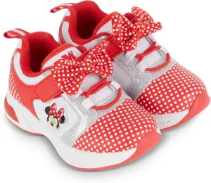 Disney Minnie Mouse Girls Sneakers - Slip On Elastic Lace Sneakers - Minnie Mouse Polka Dot and Bows - Everyday Shoes for Kids