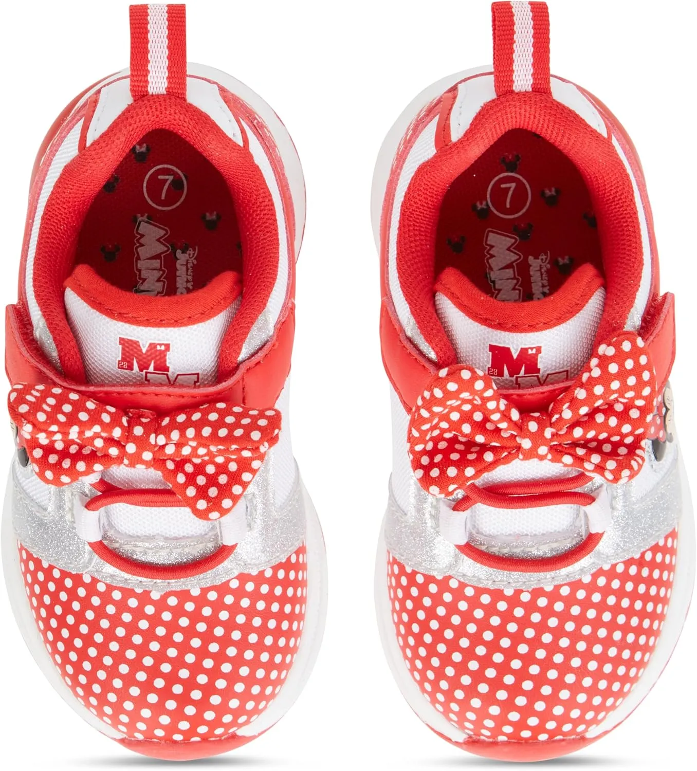 Disney Minnie Mouse Girls Sneakers - Slip On Elastic Lace Sneakers - Minnie Mouse Polka Dot and Bows - Everyday Shoes for Kids