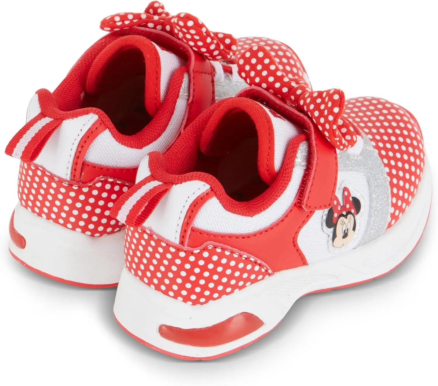 Disney Minnie Mouse Girls Sneakers - Slip On Elastic Lace Sneakers - Minnie Mouse Polka Dot and Bows - Everyday Shoes for Kids