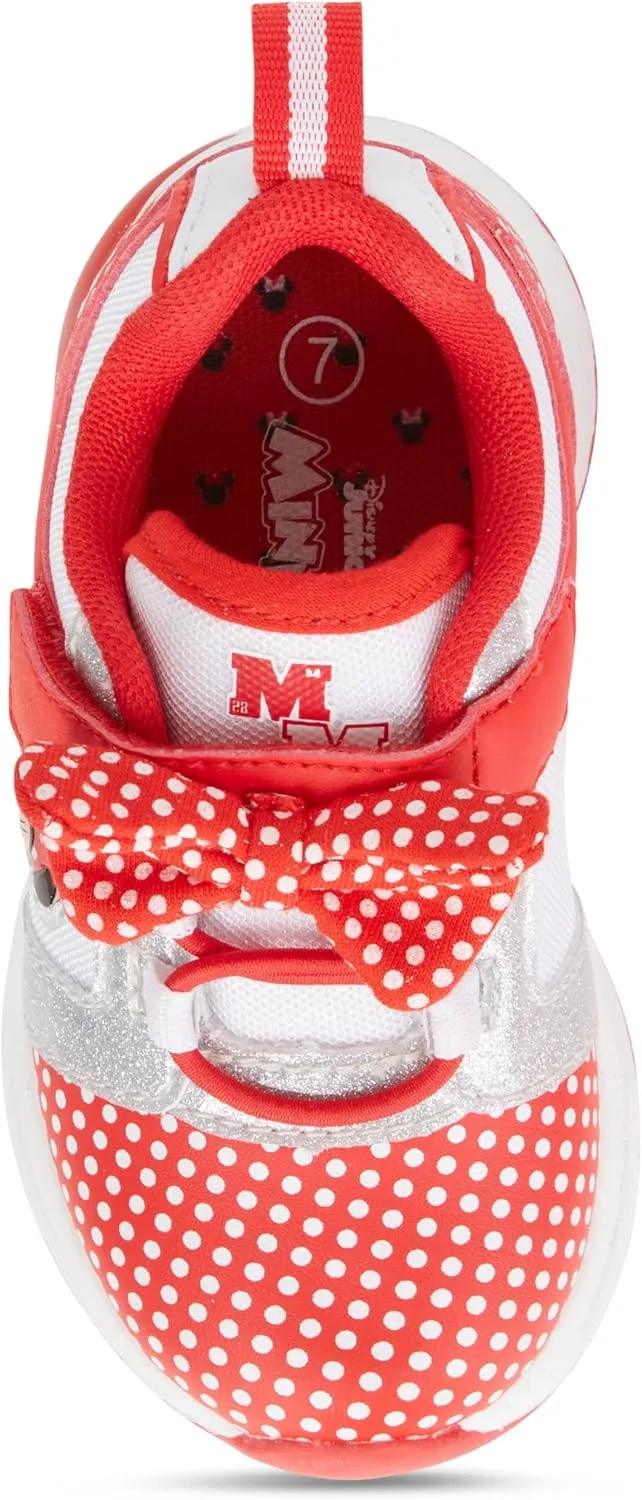 Disney Minnie Mouse Girls Sneakers - Slip On Elastic Lace Sneakers - Minnie Mouse Polka Dot and Bows - Everyday Shoes for Kids