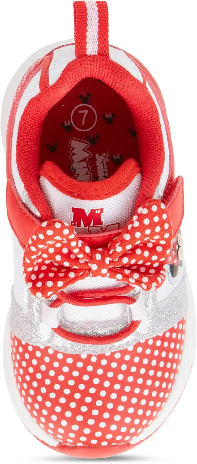 Disney Minnie Mouse Girls Sneakers - Slip On Elastic Lace Sneakers - Minnie Mouse Polka Dot and Bows - Everyday Shoes for Kids