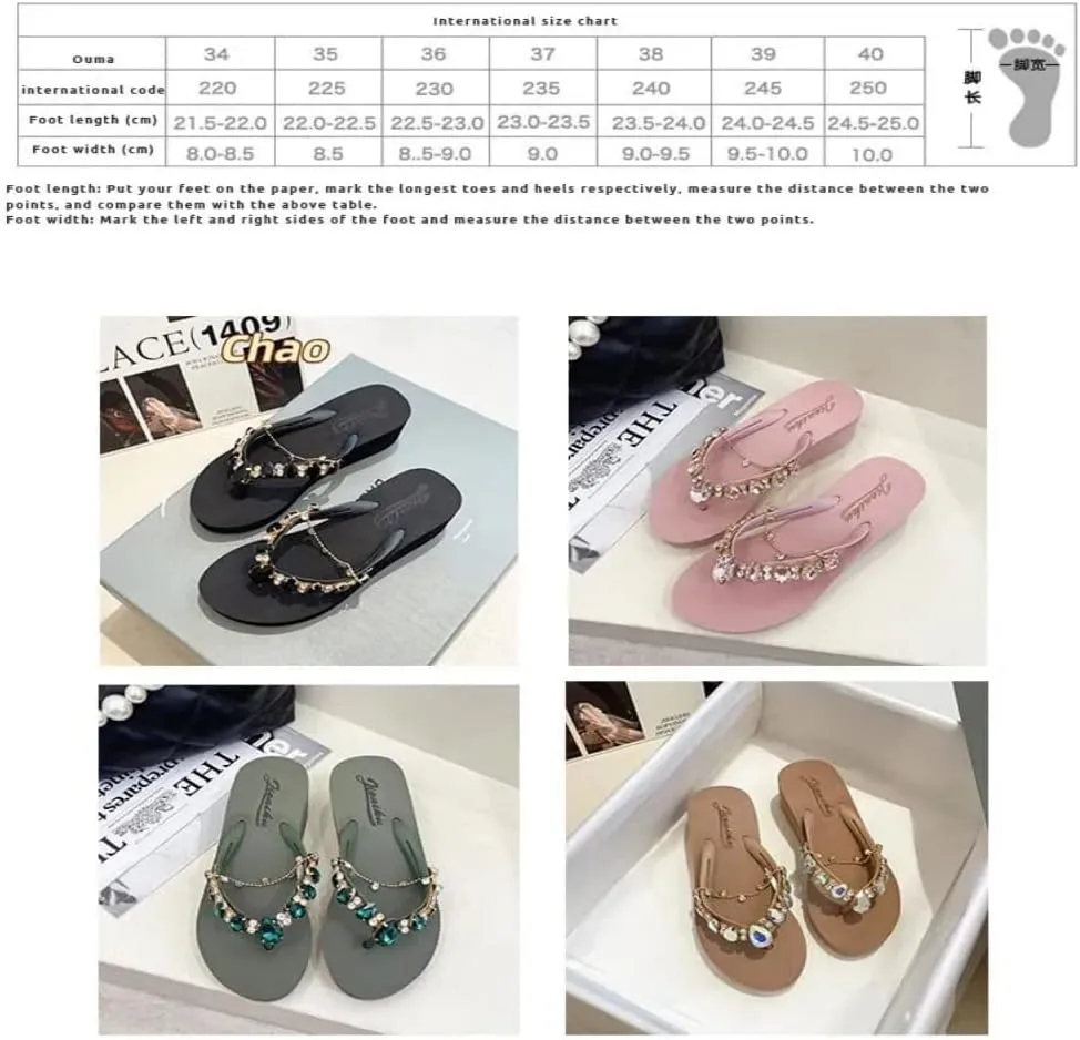 DYJAGYO Women's Rhinestone Chain Platform Wedge Flip Flop Sandals,Women's Rhinestone Flip Flops,Fashion Flip Flop Sandals for Parties and Weddings