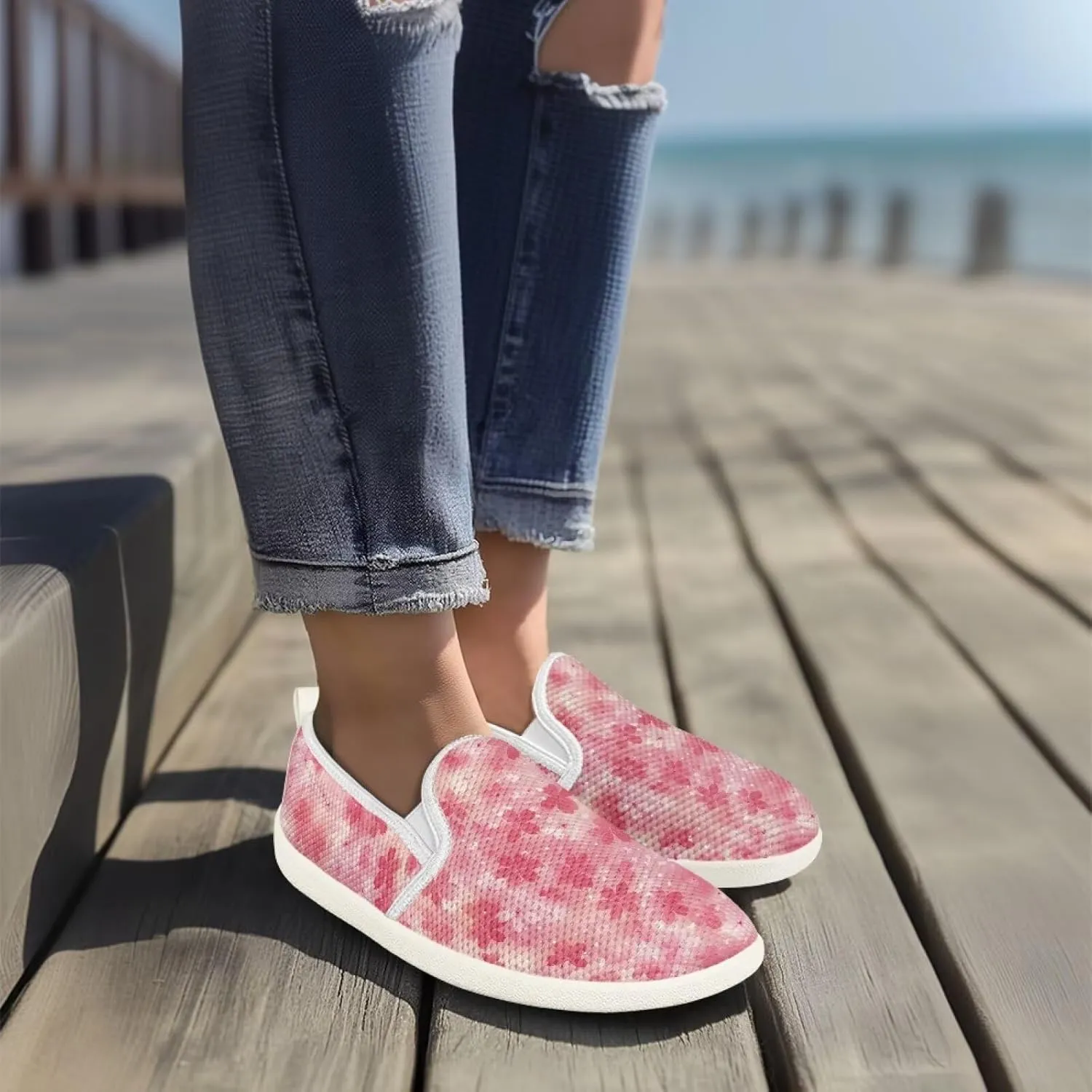 Fashion Sneakers for Women Shoes Lightweight Walking Casual Slip Ons Comfortable Art Painted Soft Athletic Travel Shoes for Ladies Sea Serise US Size 6-11