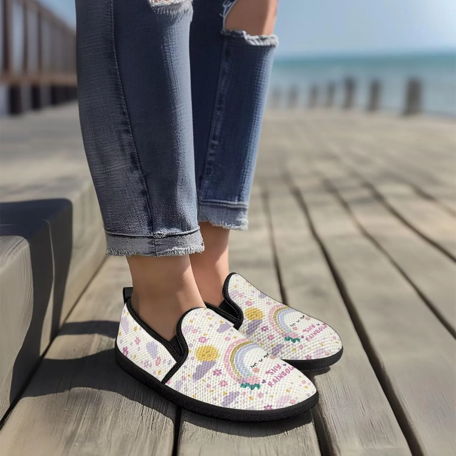 Fashion Sneakers for Women Shoes Lightweight Walking Casual Slip Ons Comfortable Art Painted Soft Athletic Travel Shoes for Ladies Sea Serise US Size 6-11