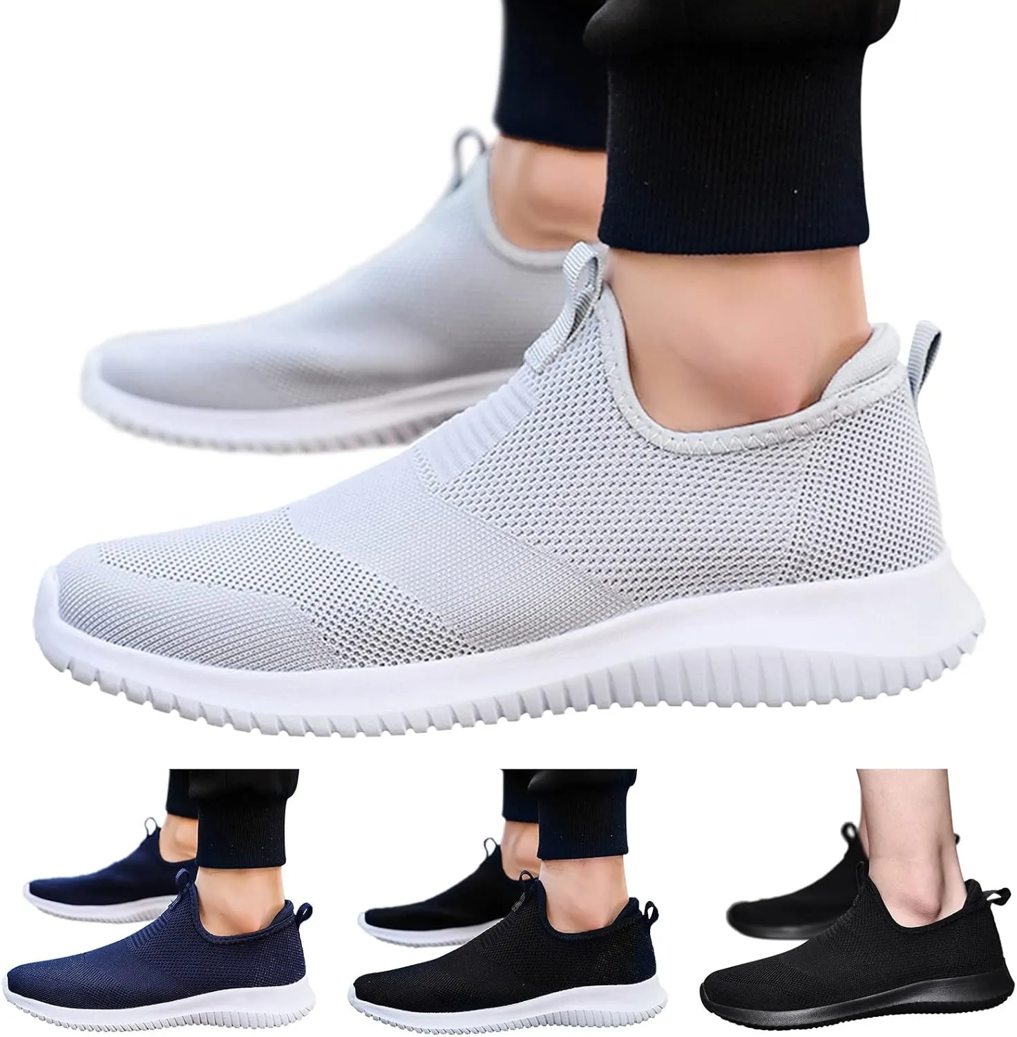 Fashion Spring and Summer Men Sports Shoes Flat Bottom Lightweight Fly Woven Mesh Breathable Slip Men's Sneaker