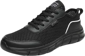 Fashion Spring and Summer Men Sports Shoes Flat Lightweight Mesh Breathable Lace Up Solid Color Casual Sneaker Men
