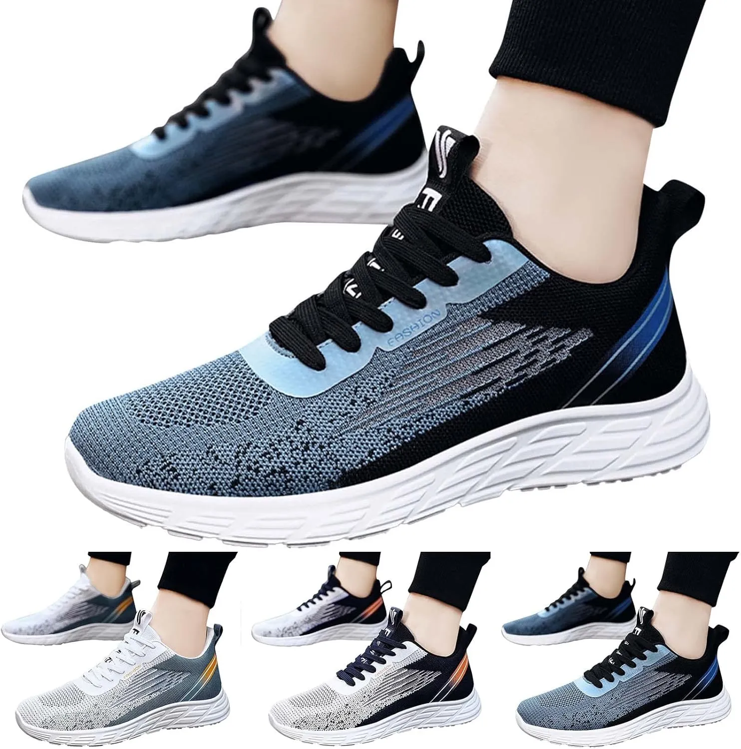 Fashion Spring and Summer Men Sports Shoes Flat Soft Bottom Non Slip Mesh Breathable Lace Up Sneaker for Men Flat Feet