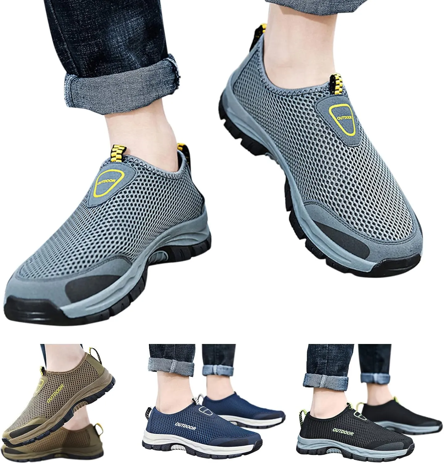 Fashion Spring and Summer Men Sports Shoes Hiking Shoes Hollow Mesh Breathable Slip On Sneaker Organizer for Men