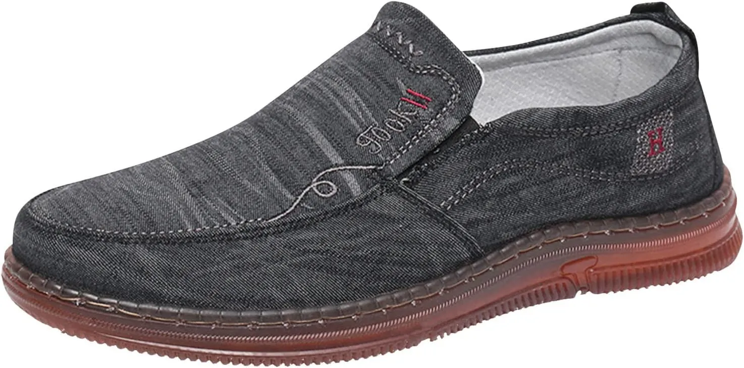 Fashion Spring Summer Men Casual Shoes Flat Bottom Thick Sole Non Slip Solid Canvas Upper Slip On Comfortable Cool Shoes