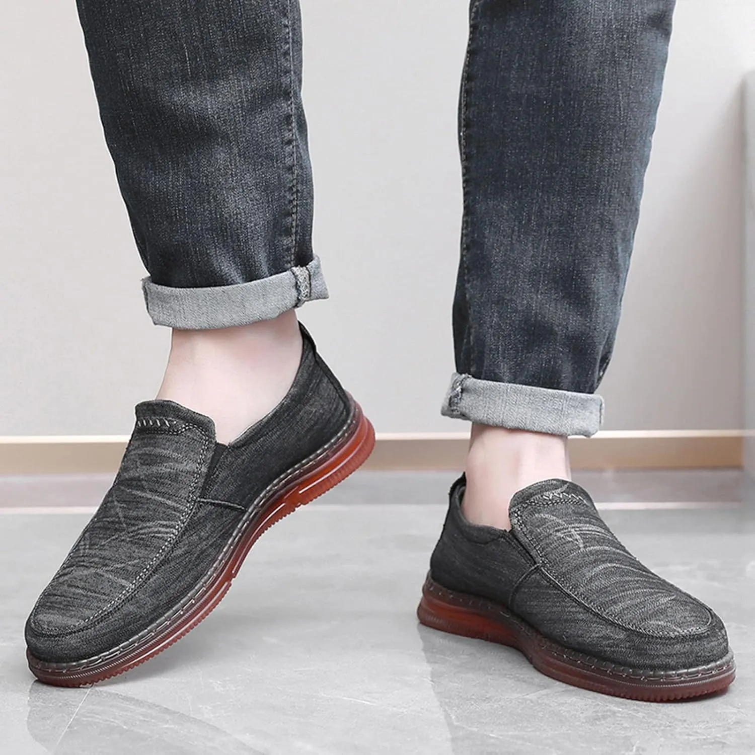 Fashion Spring Summer Men Casual Shoes Flat Bottom Thick Sole Non Slip Solid Canvas Upper Slip On Comfortable Cool Shoes