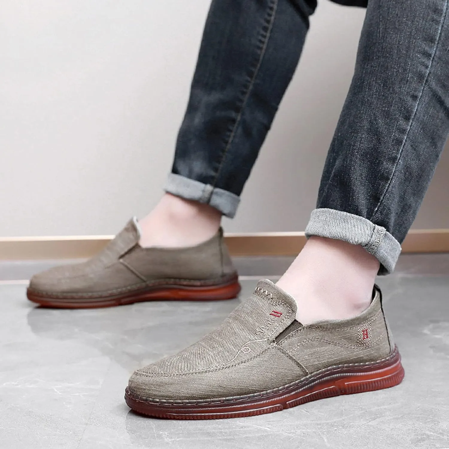 Fashion Spring Summer Men Casual Shoes Flat Bottom Thick Sole Non Slip Solid Canvas Upper Slip On Comfortable Cool Shoes