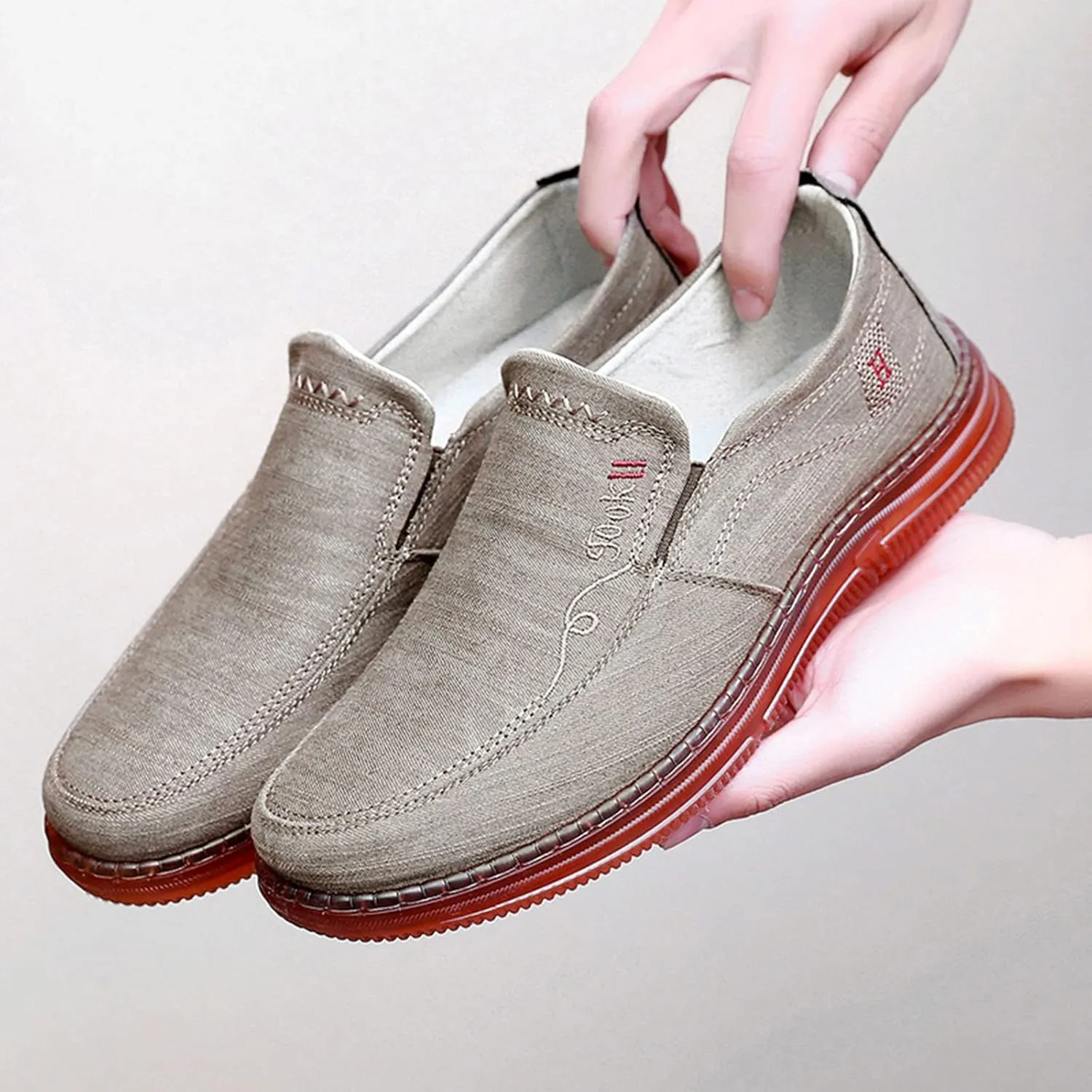 Fashion Spring Summer Men Casual Shoes Flat Bottom Thick Sole Non Slip Solid Canvas Upper Slip On Comfortable Cool Shoes