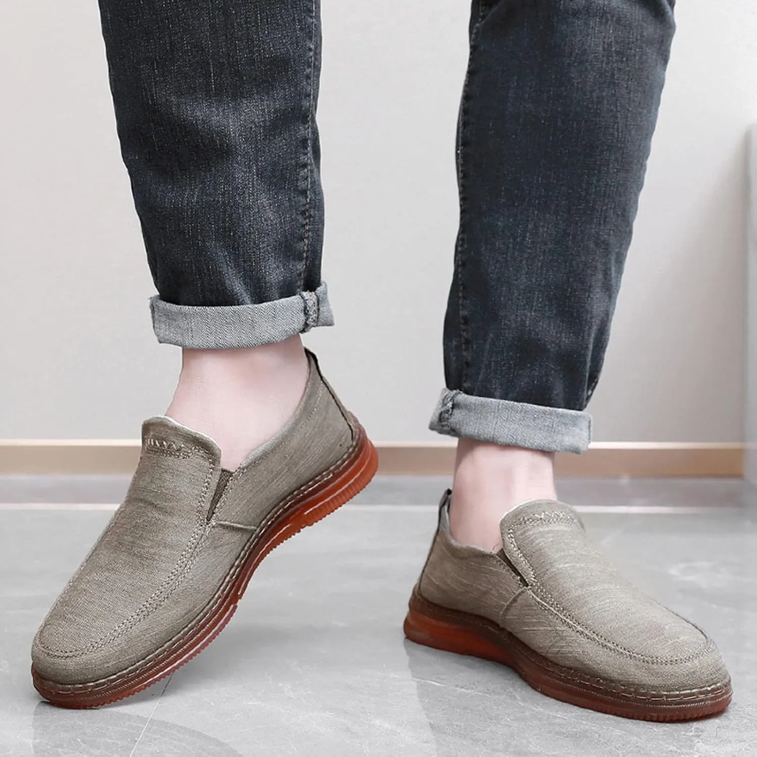 Fashion Spring Summer Men Casual Shoes Flat Bottom Thick Sole Non Slip Solid Canvas Upper Slip On Comfortable Cool Shoes