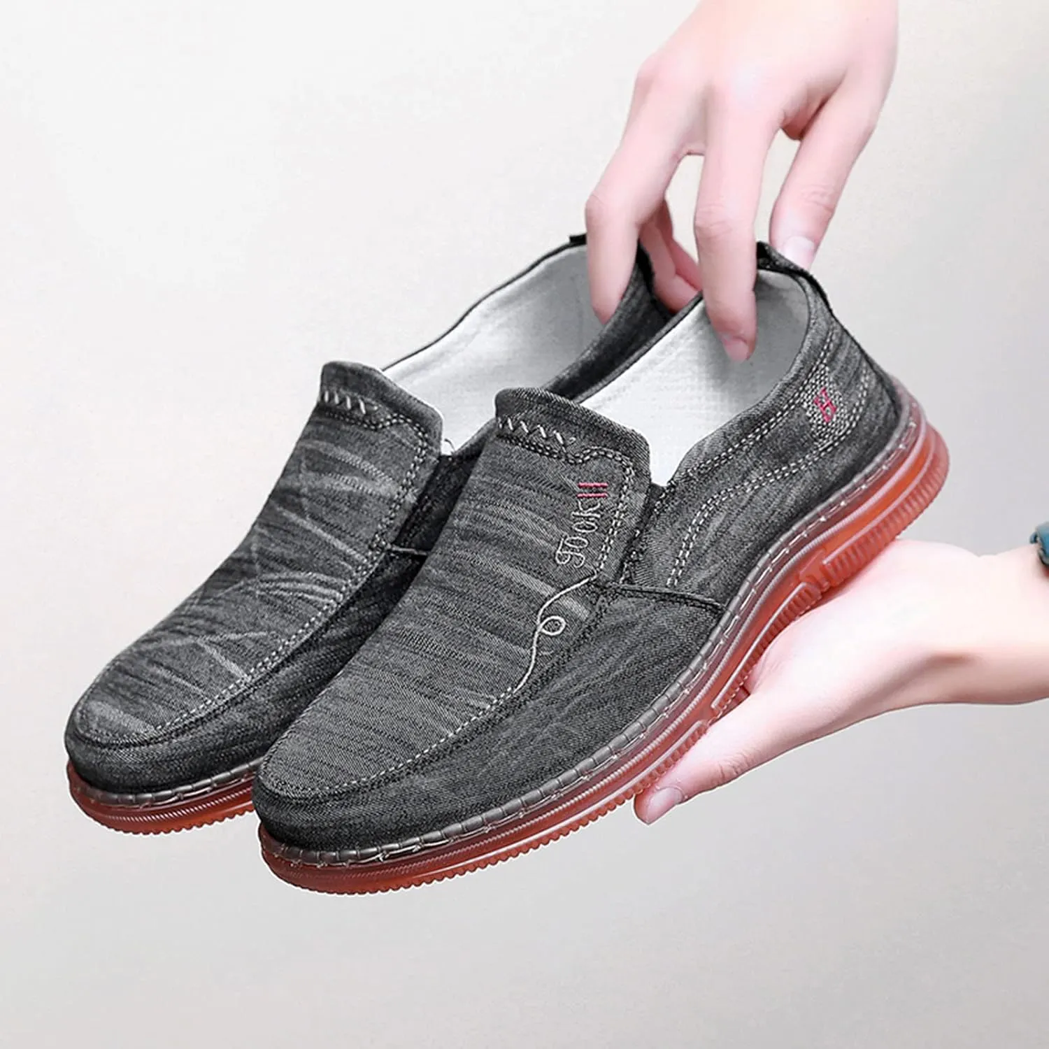 Fashion Spring Summer Men Casual Shoes Flat Bottom Thick Sole Non Slip Solid Canvas Upper Slip On Comfortable Cool Shoes