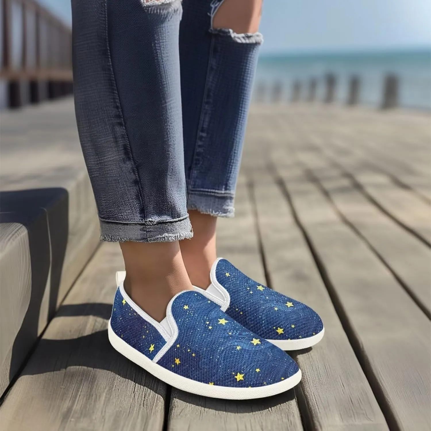 Fashion Wide Barefoot for Women Printing Shoes Lightweight Walking Casual Slip Ons Comfortable Art Painted Soft Shoes US Size 6-11