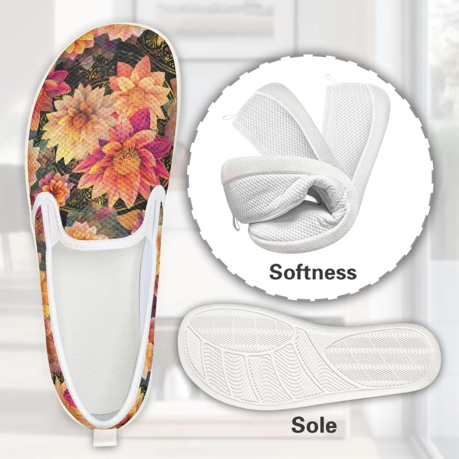 Fashion Wide Barefoot for Women Printing Shoes Lightweight Walking Casual Slip Ons Comfortable Art Painted Soft Shoes US Size 6-11