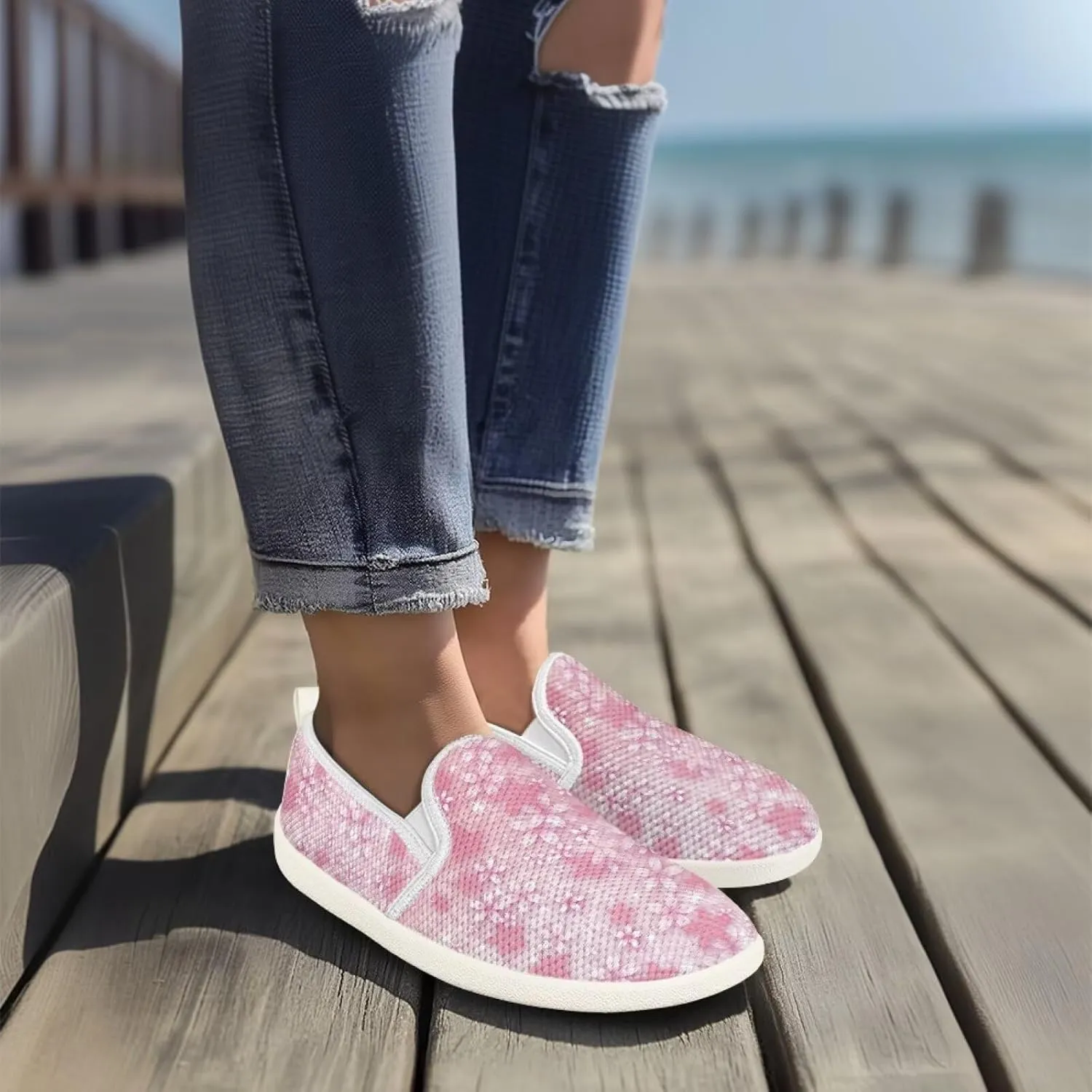Fashion Wide Barefoot for Women Printing Shoes Lightweight Walking Casual Slip Ons Comfortable Art Painted Soft Shoes US Size 6-11