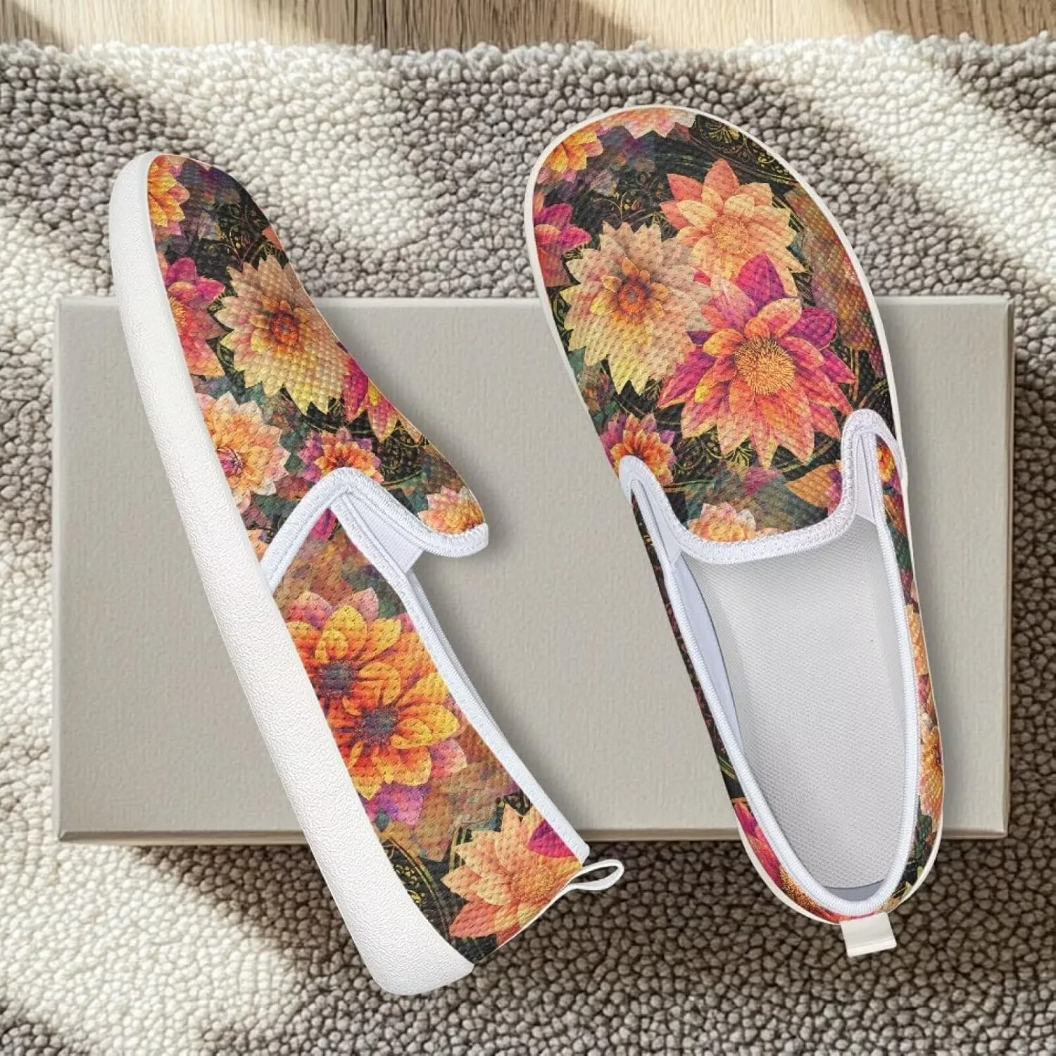 Fashion Wide Barefoot for Women Printing Shoes Lightweight Walking Casual Slip Ons Comfortable Art Painted Soft Shoes US Size 6-11