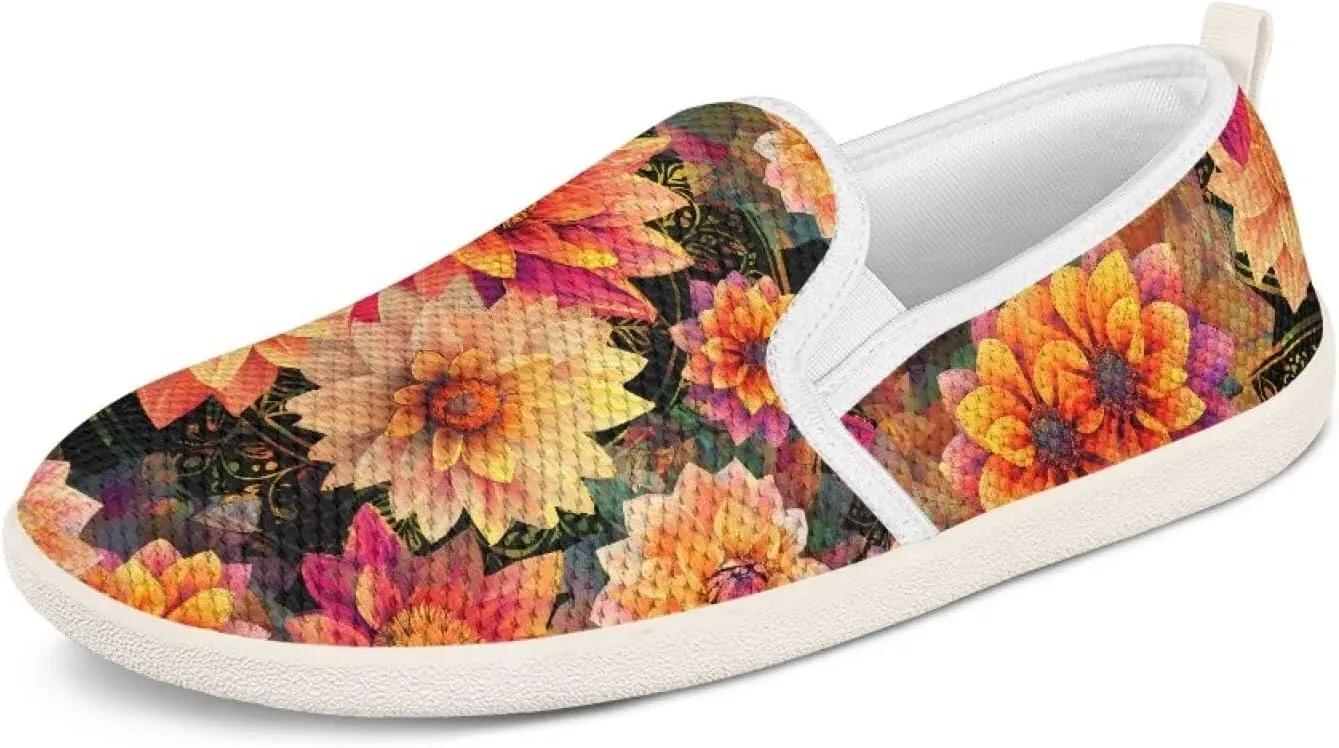 Fashion Wide Barefoot for Women Printing Shoes Lightweight Walking Casual Slip Ons Comfortable Art Painted Soft Shoes US Size 6-11