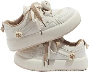 Fish Shoes Walking Sneakers for Women Y2K Platform Khaki White Shoes Soft Comfortable Cute Cartoon Fish Bear Decor Dual Color Laces US4-8