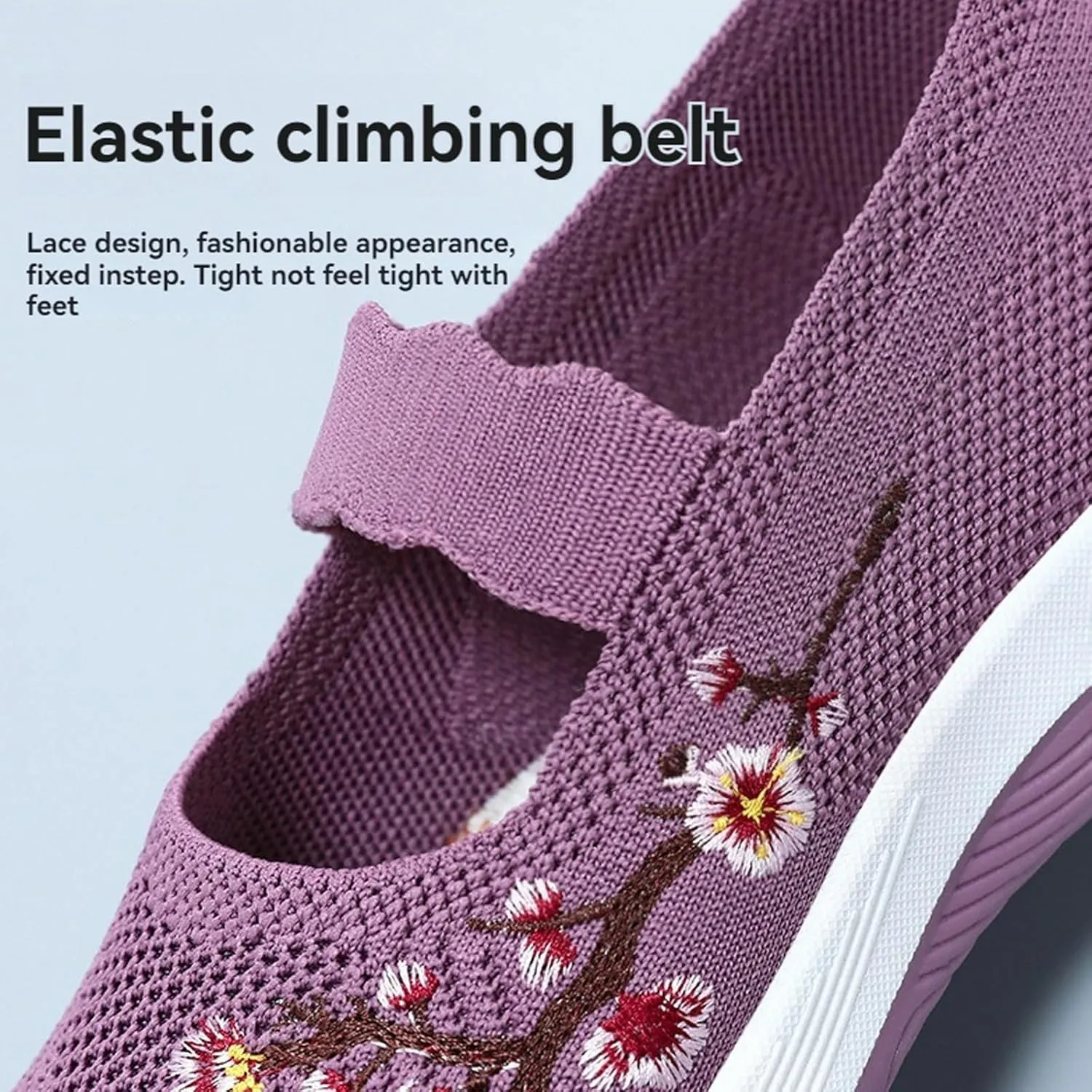 Flower Embroidered Slip On Knitting Flat Loafers for Women Comfortable Soft Sole Tennis Shoes Breathable Mesh Comfy Platform Non Slip Walking Sneakers