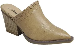 Forever Link Women's Chunky Heels Mules Pointed Closed Toe Heeled Sandals Block Heel Slip-on Shoes