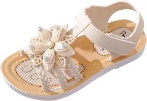 Girls Kids Flower Princess Sandals Rubber Open Toe Flat Shoes Toddler Light Strap Wide Loafers Summer Outdoor Trendy
