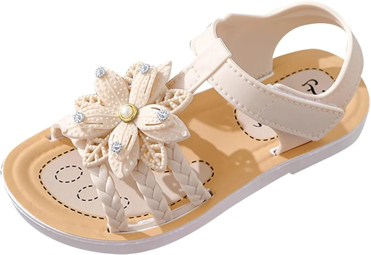 Girls Kids Flower Princess Sandals Rubber Open Toe Flat Shoes Toddler Light Strap Wide Loafers Summer Outdoor Trendy