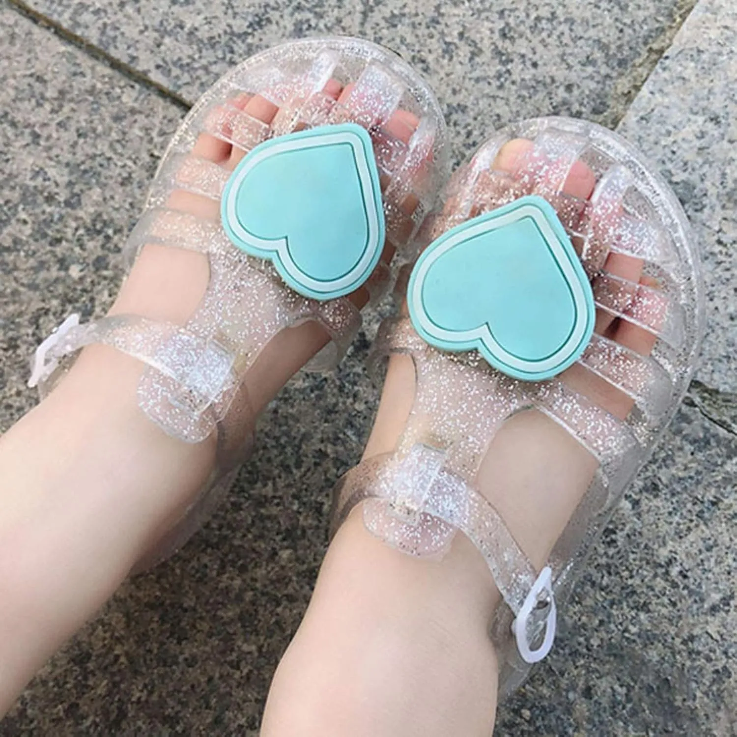 Girls Kids ink Heart Jelly Sandals Baby Girls Flat Soft Closed Toe Wide Summer Shoes Casual Comfy Slip On Children