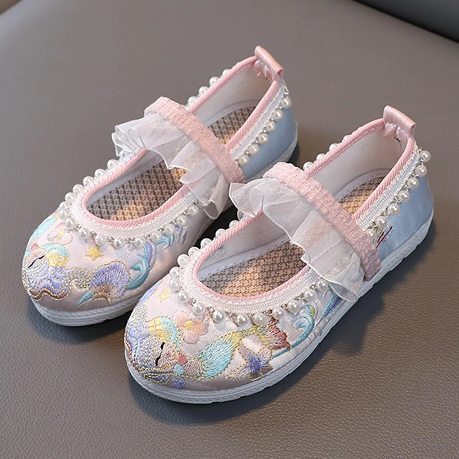 Girls Kids Pearl Princess Shoes Toddler Flat Wide Cr𝐢b Sandals Summer Outdoor Dress Loafers Cute Ankle Trendy Shoes