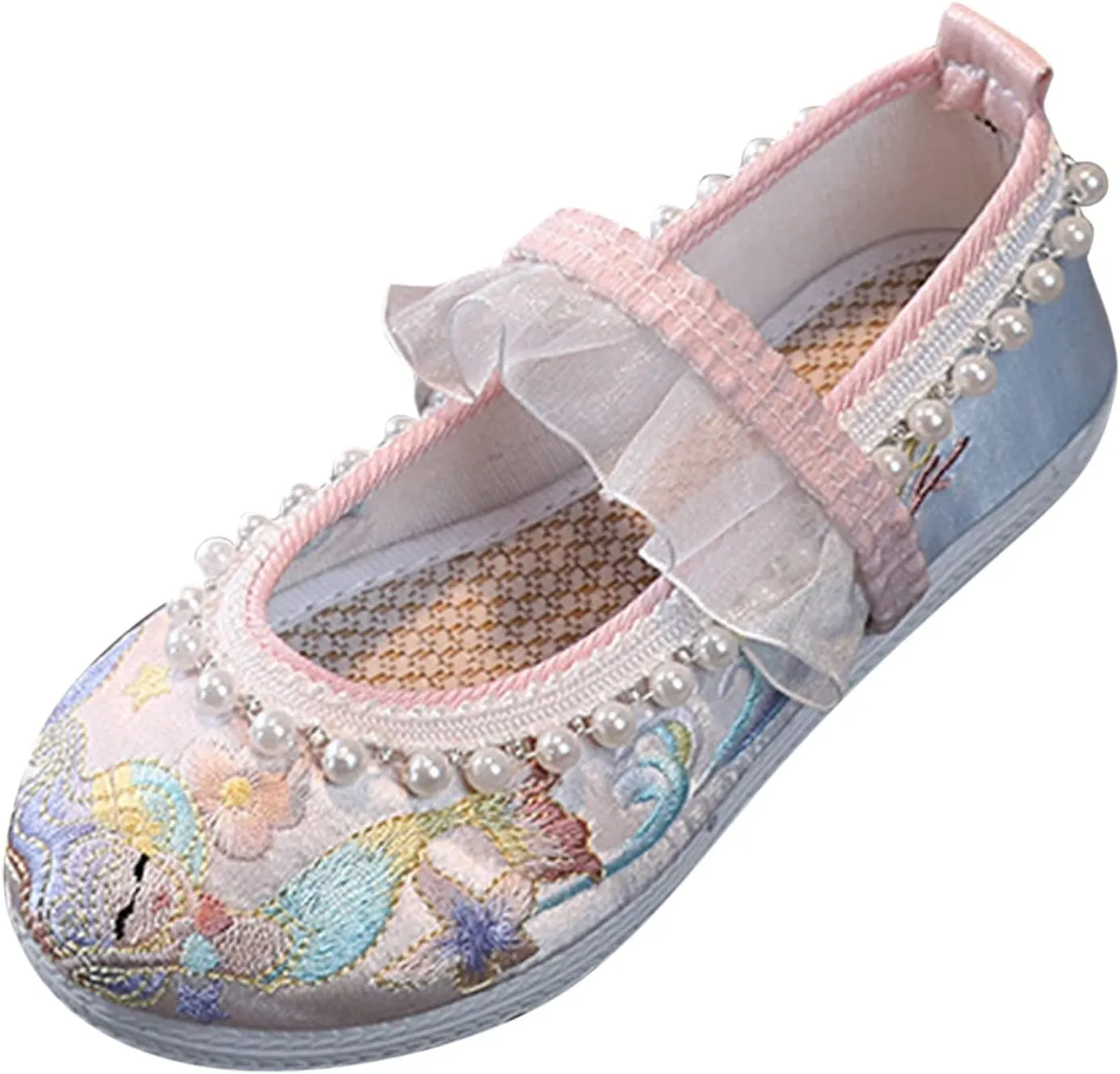 Girls Kids Pearl Princess Shoes Toddler Flat Wide Cr𝐢b Sandals Summer Outdoor Dress Loafers Cute Ankle Trendy Shoes