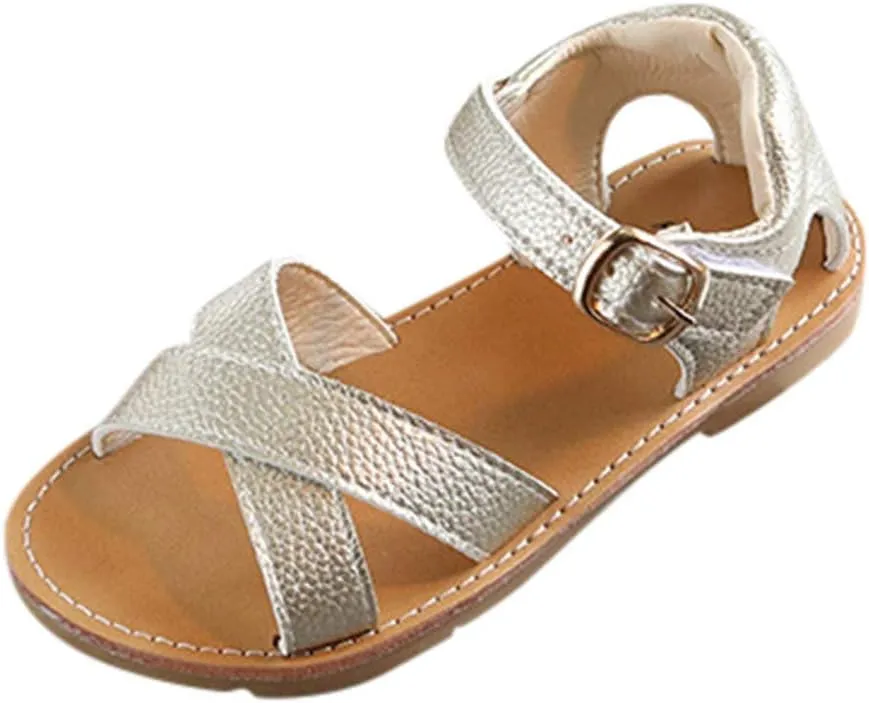 Girls Kids Rubber Sole Open Toe Leather Sandals 𝗟ow Heels Summer Ankle Outdoor Dress Shoes Toddler Dance Casual Loafers
