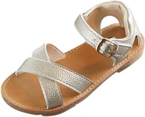 Girls Kids Rubber Sole Open Toe Leather Sandals 𝗟ow Heels Summer Ankle Outdoor Dress Shoes Toddler Dance Casual Loafers