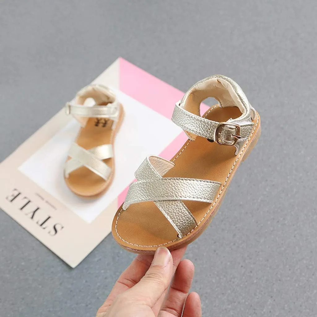 Girls Kids Rubber Sole Open Toe Leather Sandals 𝗟ow Heels Summer Ankle Outdoor Dress Shoes Toddler Dance Casual Loafers