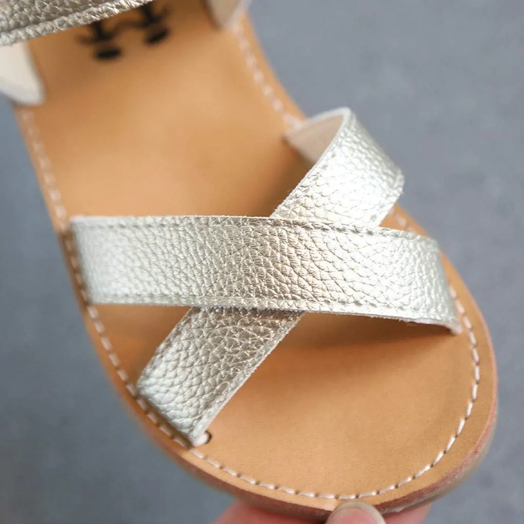 Girls Kids Rubber Sole Open Toe Leather Sandals 𝗟ow Heels Summer Ankle Outdoor Dress Shoes Toddler Dance Casual Loafers