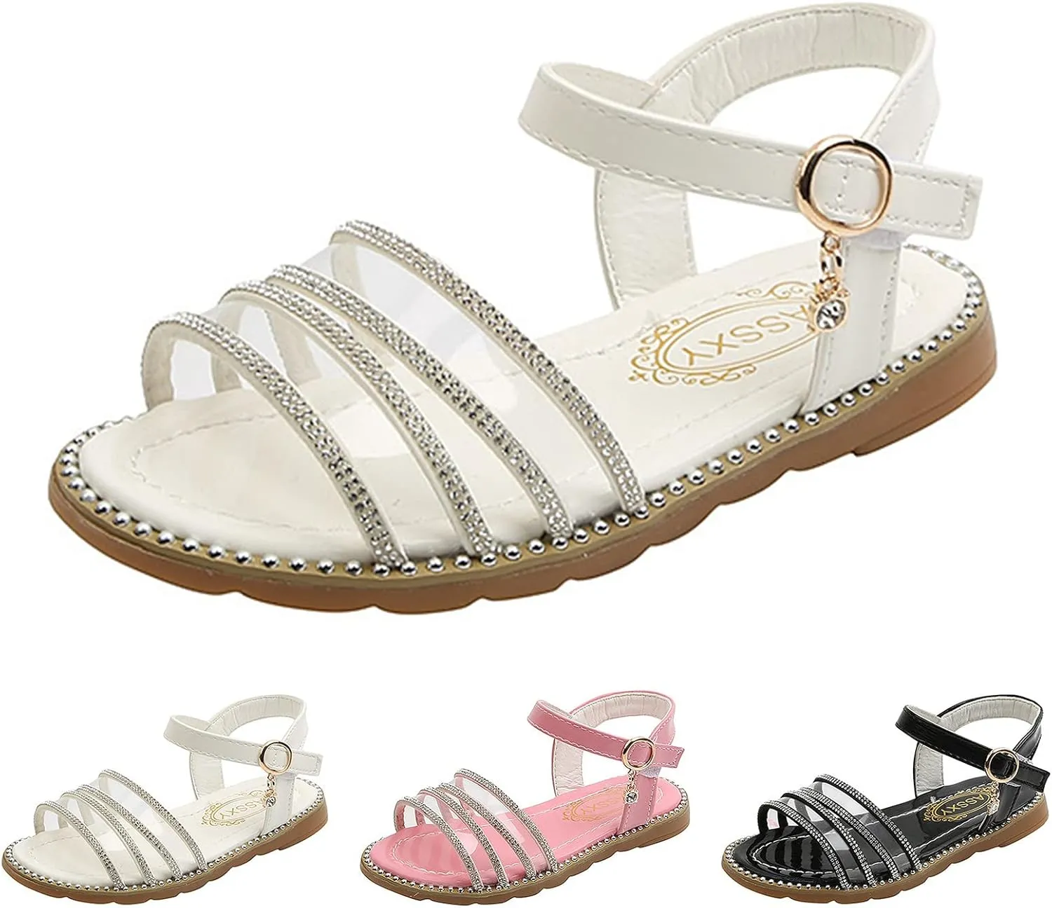Girls' Sandals Fashion Spring Summer Children Sandals Girls Flat Open Toe Buckle Light and Comfortable Solid Color (White, 2.5 Big Kids)