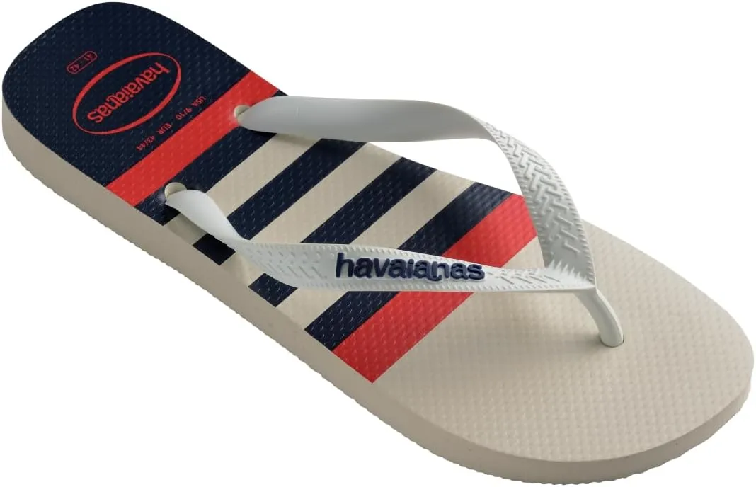 havaianas Men's Top Nautical Sandal White/Navy Blue Flip-Flop