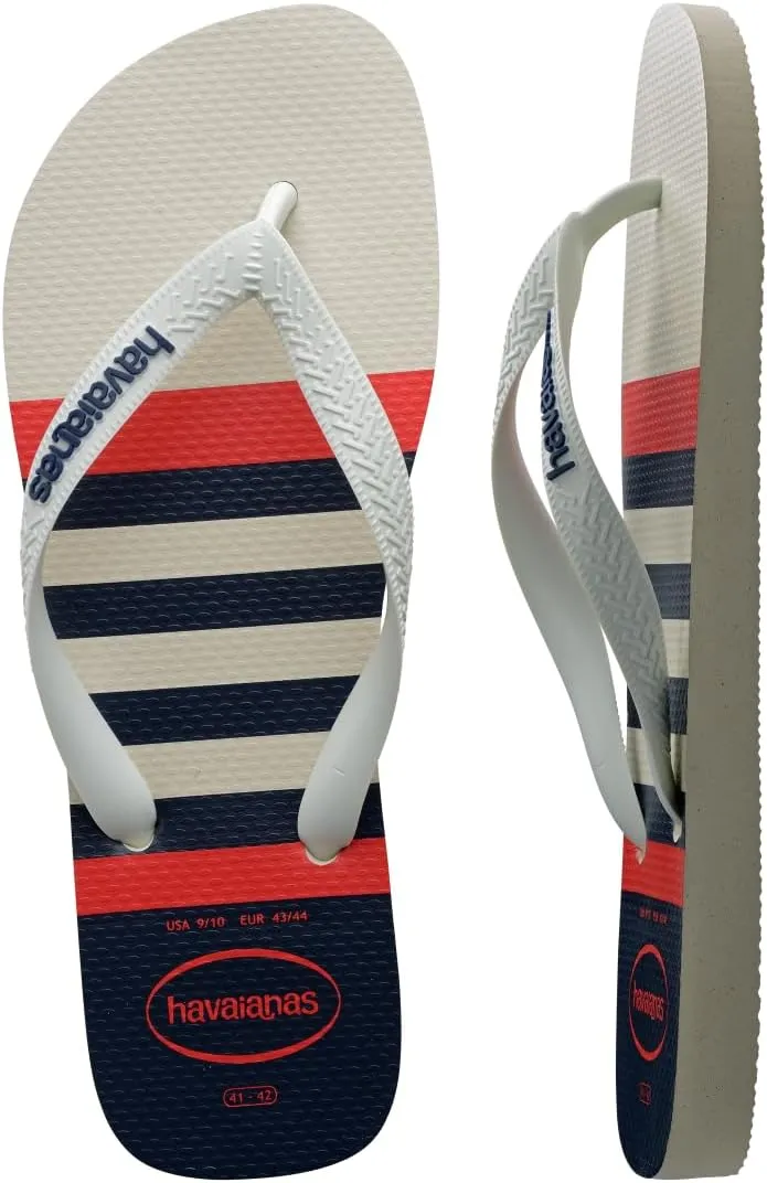 havaianas Men's Top Nautical Sandal White/Navy Blue Flip-Flop