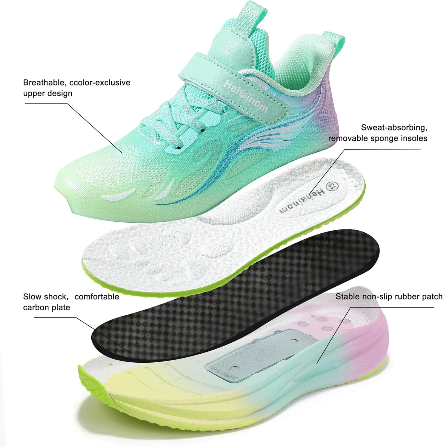 Hehainom Girls Kids Sneaker Boys Girls Running Tennis Shoes Sparkle Lightweight Breathable Sport Athletic Girls Shoes