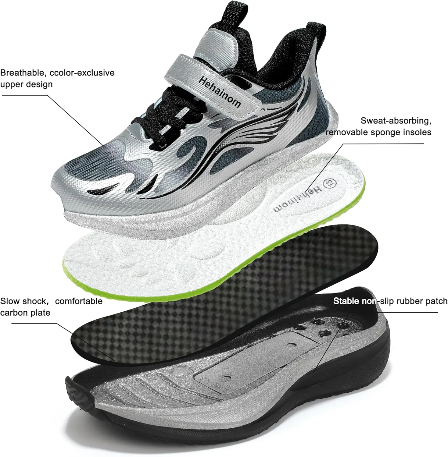 Hehainom Girls Kids Sneaker Boys Girls Running Tennis Shoes Sparkle Lightweight Breathable Sport Athletic Girls Shoes